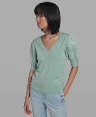 Petite Floral Print V-Neck Sweater