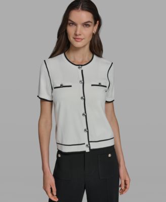 Petite Short-Sleeve Tipped Sweater