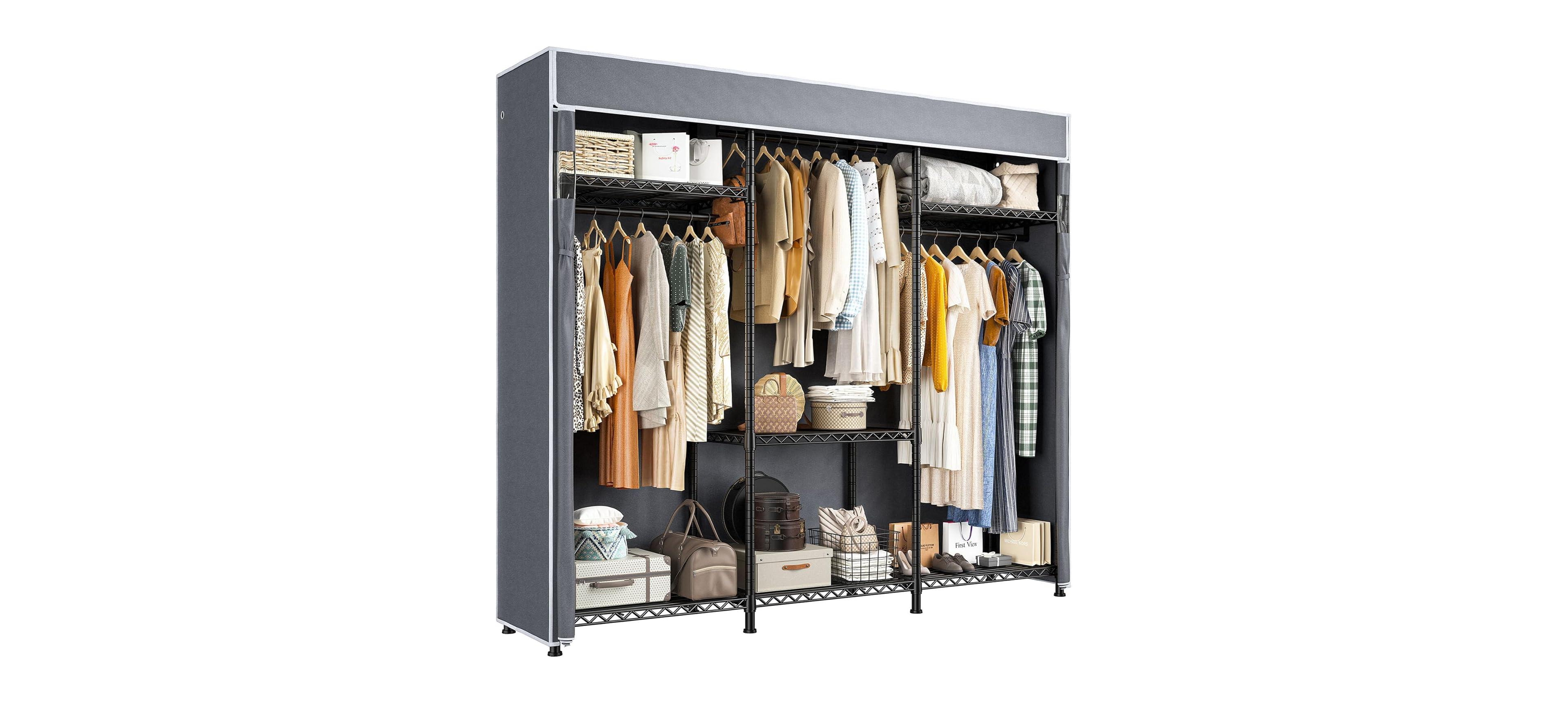 Raybee Clothes Rack with Cover, Clothing Racks for Hanging Clothes with Adjustble Shelves