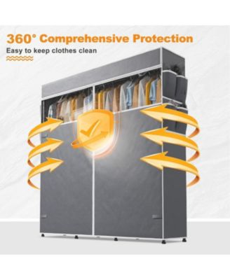 Clothes Rack with Cover, 81" H Clothing Racks for Hanging Clothes, Portable Closet with Wheels, Side Pockets and Adjustable Feets for Bedroom