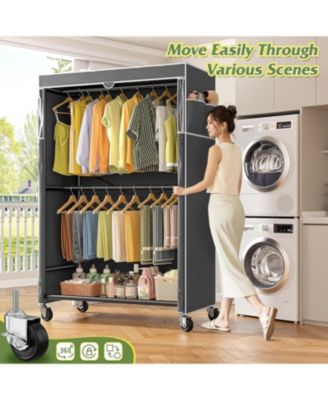 80.32" H Clothes Rack with Cover,Rolling Clothing Racks for Hanging Clothes with Wheels,Heavy Duty Portable Garment Rack