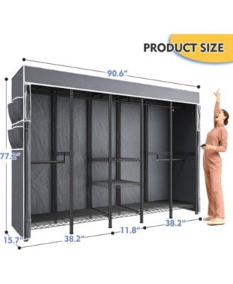 90.6" W Clothes Rack with Cover Heavy Duty Clothing Racks for Hanging Clothes Extra Wide Portable Closet Loads 1200LBS Garment Rack