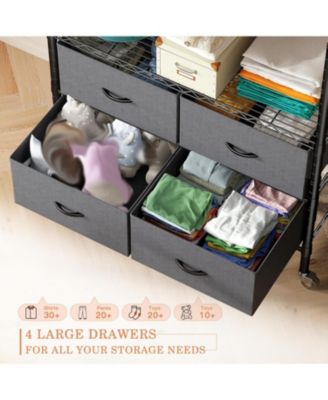 Rolling Clothes Rack for Hanging Clothes, Clothing Rack with 4 Fabric Drawers and Wheels