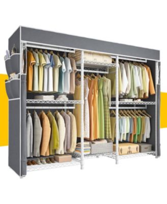 Heavy-Duty Clothes Rack with Cover, Portable Closet with Shelves, Adjustable Hanging Storage, Holds up to 905 lbs