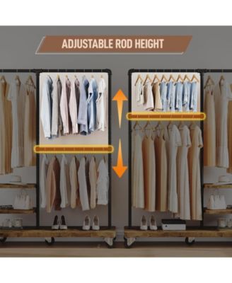 Clothes Rack, Heavy Duty Clothing Rack, Industrial Pipe Clothes Rack with Shelves, Rolling Garment Rack for Bedroom, Retail Store, Rustic