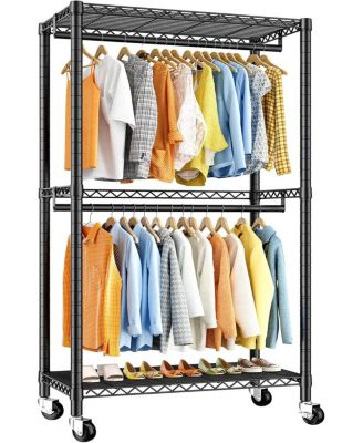 Clothing Rack with Wheels,Clothes Rack for Hanging Clothes,Portable Closet,2 Shelves