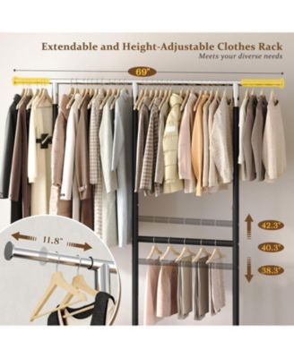 Heavy Duty Clothes Rack, Adjustable Clothing Rack with Wheels, 455 LBS Static Load Capacity, 69.1" W Rolling Garment Rack for Walk-in Closet