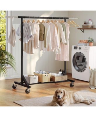 Clothes Rack, 400LBS Clothing Rack for Hanging Clothes 200+, Extendable Rolling Clothes Rack with Sturdy Wheels & Shelves