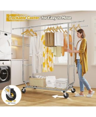 Clothes Rack Load 620 LBS, Metal Garment Storage with Shelf & Sturdy Wheels, Rolling Clothing Rack