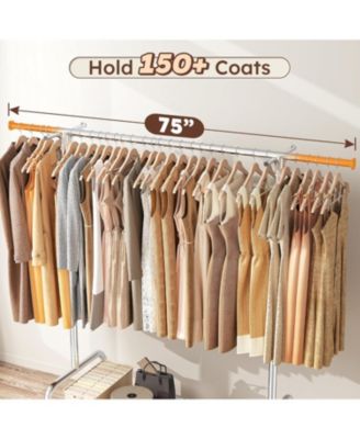 Heavy Duty Clothes Rack Load 485LBS, Metal Garment Storage with Mesh Shelf & Lockable Wheels, Rolling Clothing Rack