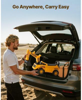 Ride On Toddler Car, Excavator Digger Push Car with Helmet & Music, 55 lbs Load, Foot-to-Floor Walker Toy for Kids 19–36M, Yellow