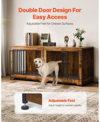 75" Extra-Large Double Dog Crate Furniture with Divider, Brown
