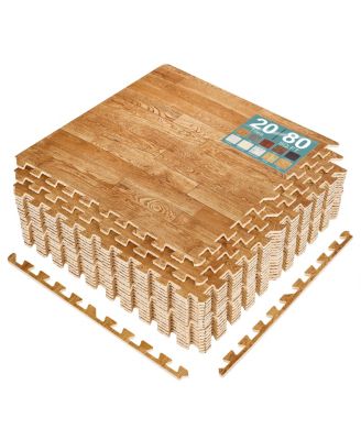 80 Sq. Ft. Interlocking EVA Foam Wood Grain Floor Tiles 3/8-Inch Thick with Borders