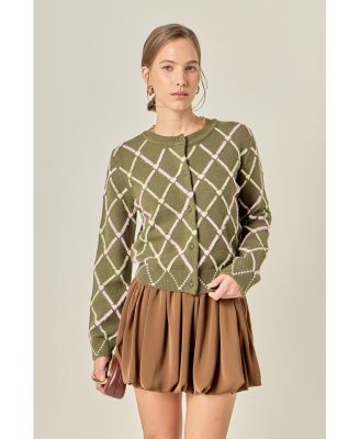 Women's Diamond Heart Pattern Knit Cardigan