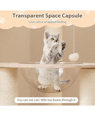 52'' Tall Wooden Cat Tree w/Condo Perch Space Capsule Scratching Posts