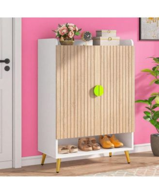 Shoe Organizer Cabinet with Doors and Shelf