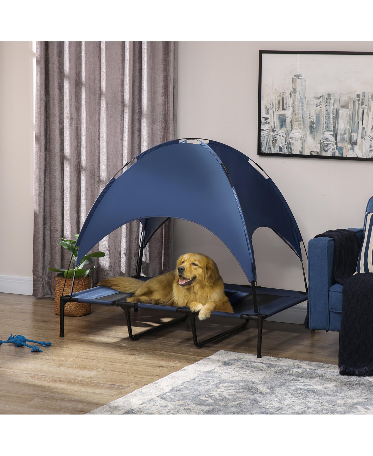 PawHut Elevated Pet Bed Dog Foldable Cot Tent Canopy Inst Shelter,