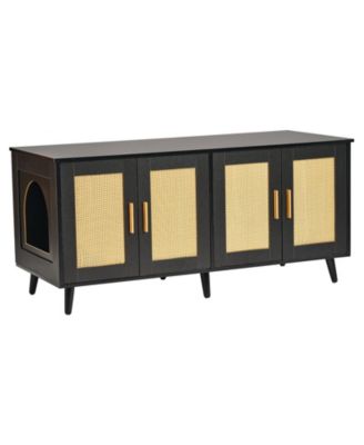 Double-Compartment Wooden Litter Box Enclosure, Black