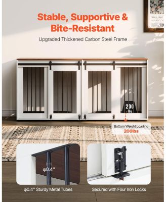 72" Double Dog Crate Furniture with Sliding Doors, White