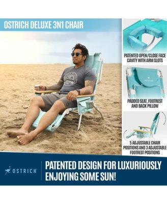 Deluxe 3N1 Lightweight Outdoor Beach Lounge Chair w/Footrest, Aqua