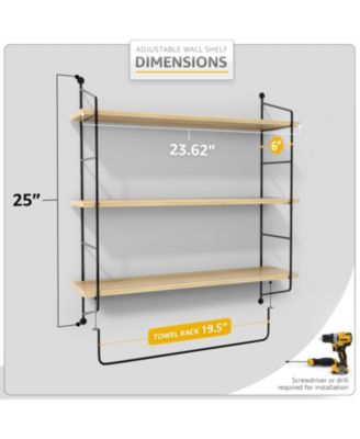 3-Tier Wooden Floating Shelves with Metal Brackets