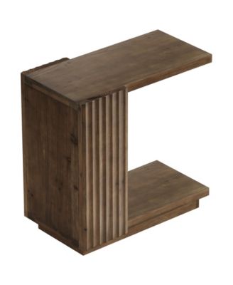 Solid Wood Side Table, C Shaped Sofa End Table, Space-Saving Small Nightstand