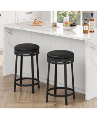 24" Swivel Bar Stools Set of 2 with Footrest, Modern Counter Height Barstools with PU Leather Upholstered and Metal Frame, Black