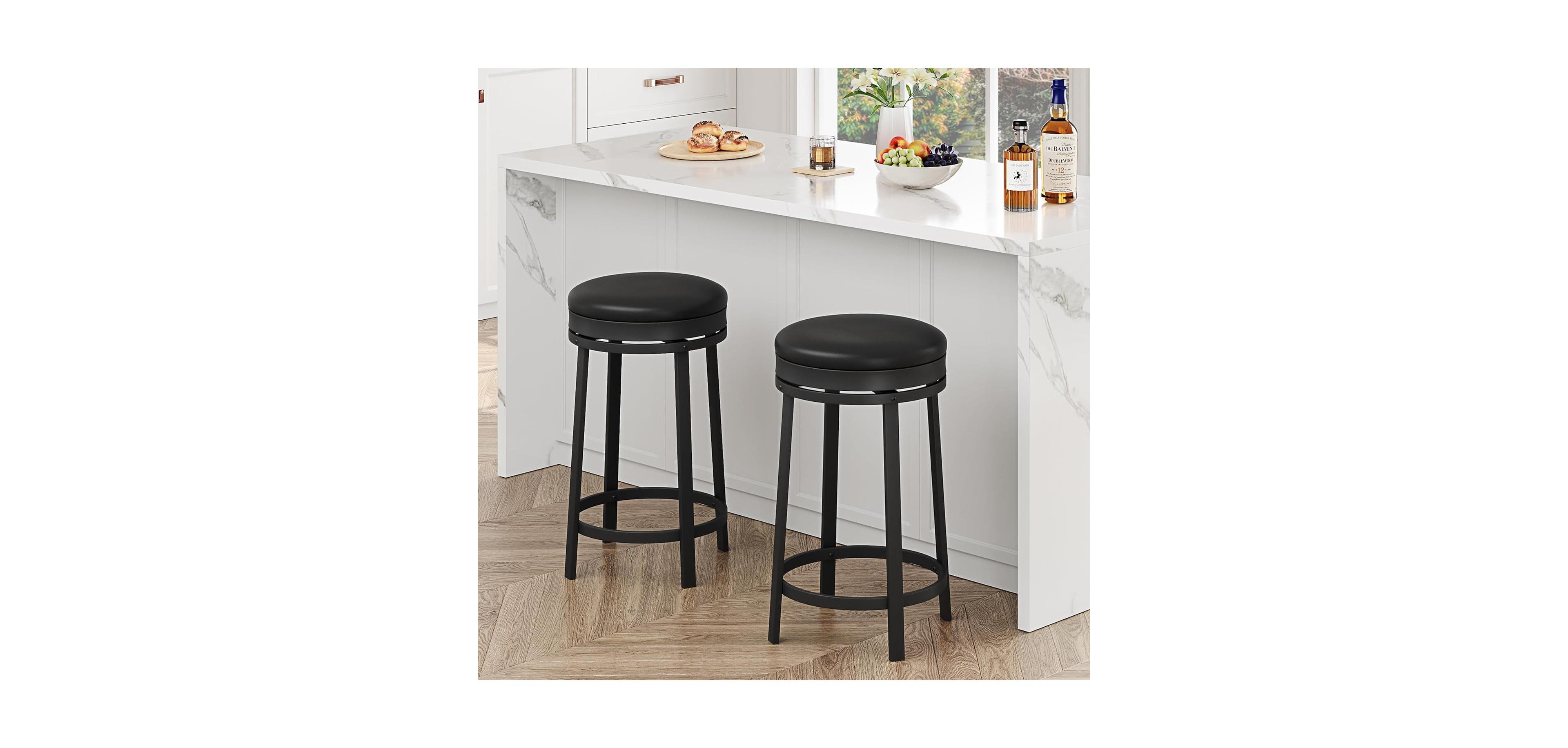 gaomon 24" Swivel Bar Stools Set of 2 with Footrest, Modern Counter Height Barstools with Pu Leather Upholstered and Metal Frame, Black