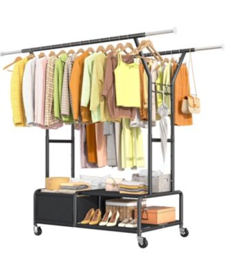 Clothes Racks for Hanging Clothes with Shelves 400LBS, Adjustable Clothing Rack with Lockable Wheels, Multi-Functional Closet Rack For Bedroom