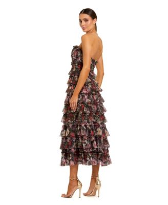 Women's Strapless Micro Ruffle A Line Midi Dress