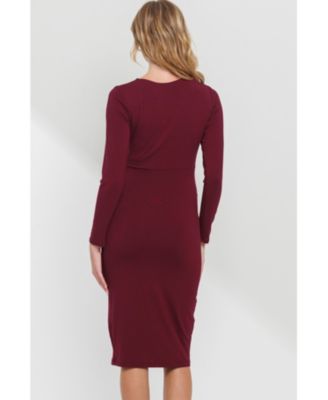 Maternity Tie Waist Square Neck Long Sleeve Dress