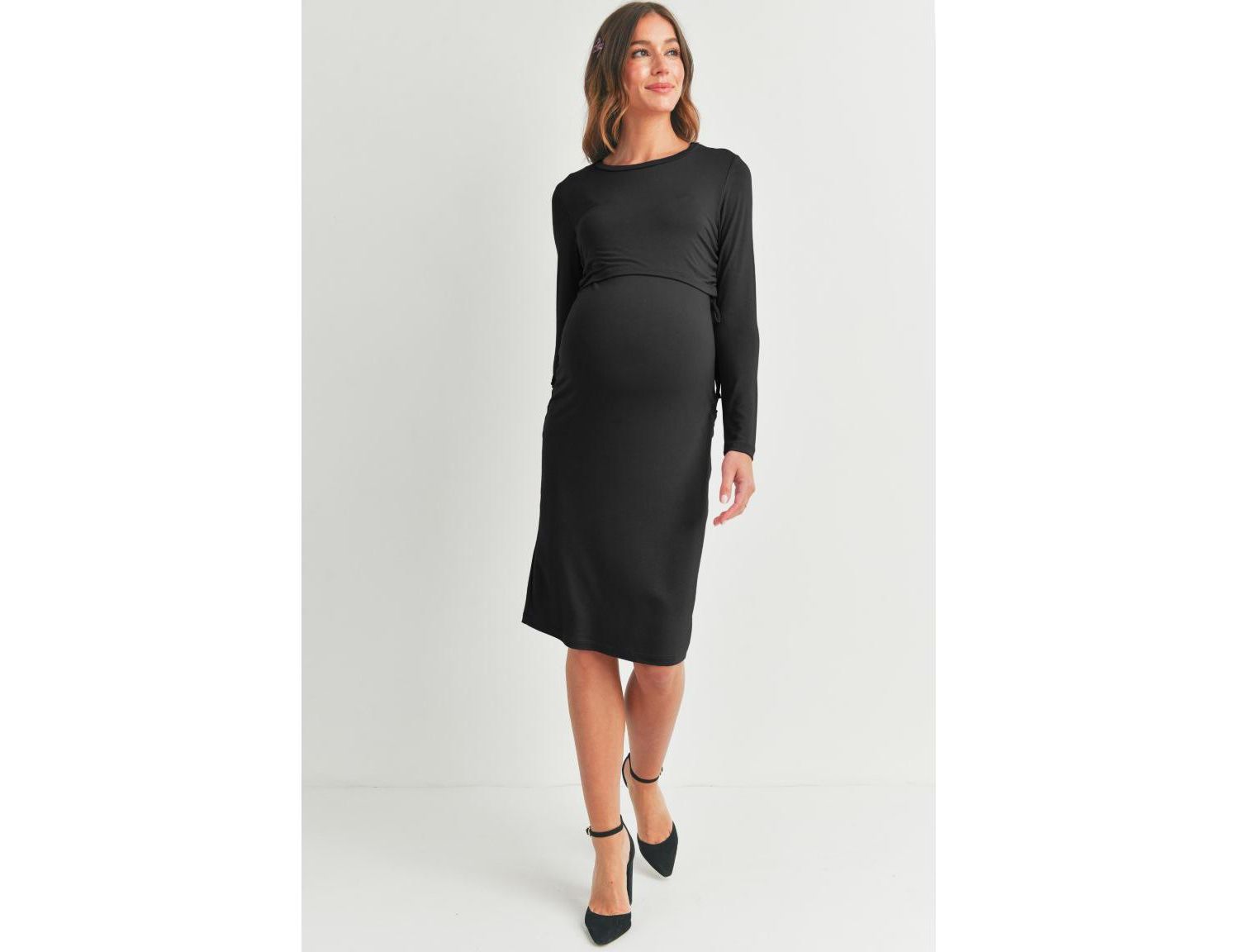 Women's Bodycon Long Sleeve Side Ties Nursing Dress