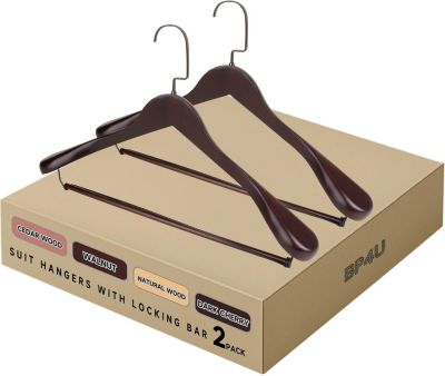Premium Wide Shoulder Wooden Suit Hangers, Heavy-Duty Solid Wood Coat Hangers with Locking Pants Bar for Suits, Jackets, Shirts