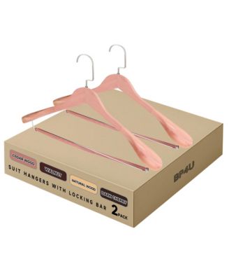BP4U Premium Wide Shoulder Wooden Suit Hangers, Heavy-Duty Solid Wood Coat Hangers with Locking Pants Bar for Suits, Jackets, Shirts
