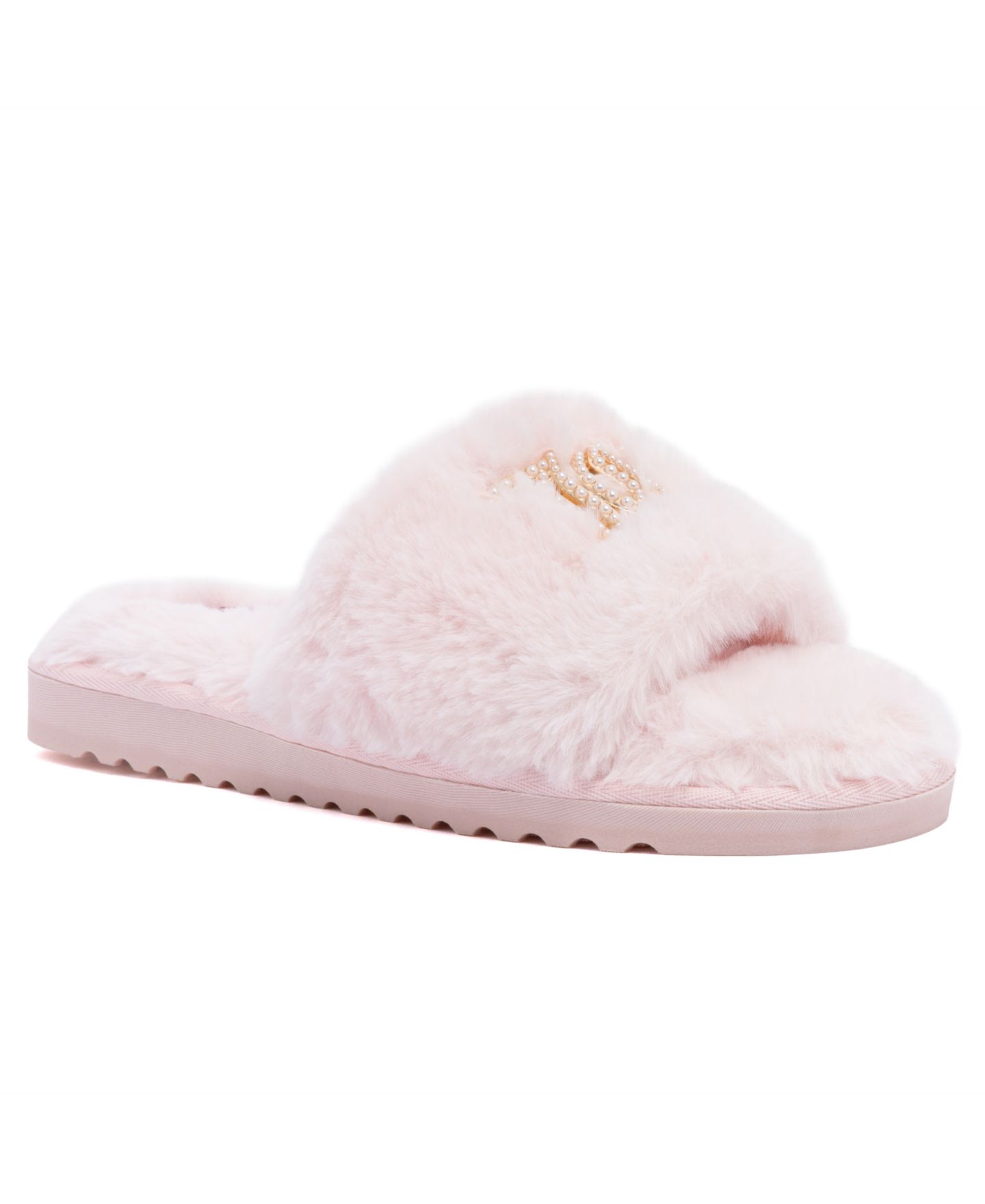 Женские тапочки Juicy Couture Herin Plush Logo Slippers, цвет: Пудровый — фото 1