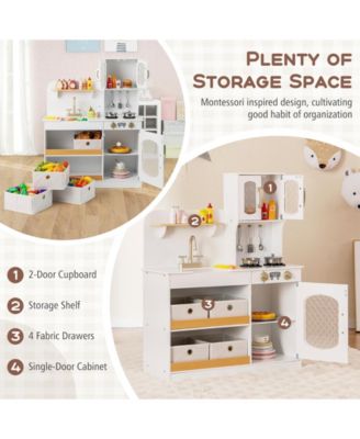 Kids Kitchen Playset with Cooking Accessories and Toy Cuttable Veggies-White