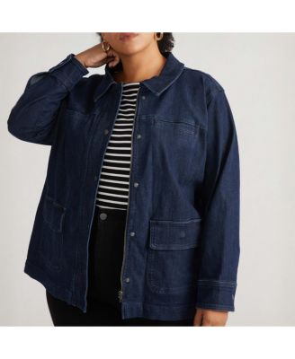 Plus Size Denim Utility Jacket