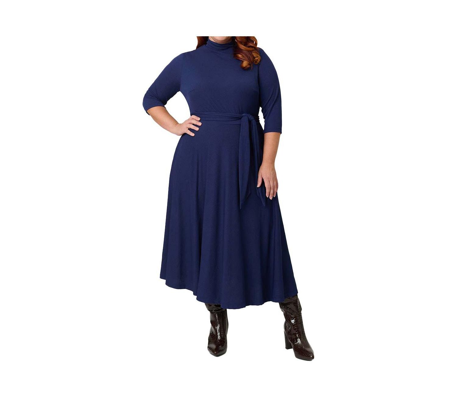 Plus Size 1950s Turtleneck Midi Dress