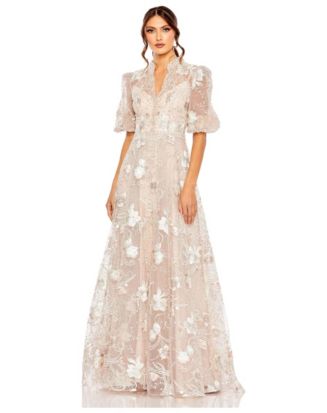 Mac Duggal Women's Embroidered Queen Anne Puff Sleeve A-Line Gown - Macy's