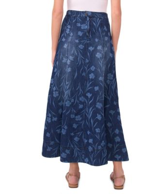 Women's Smocked Waist Seamed Maxi Denim Skirt