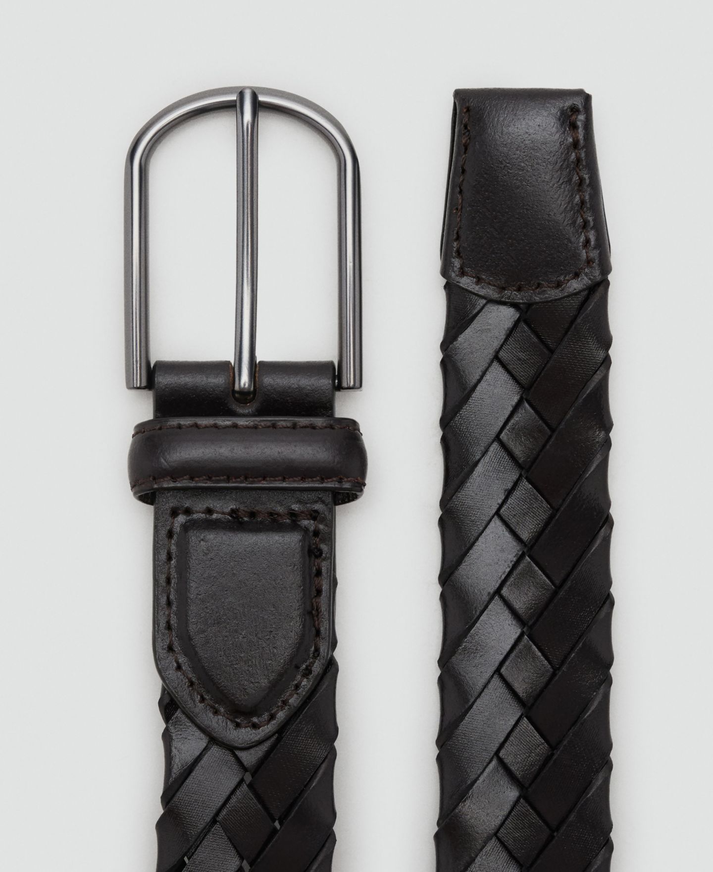 Мужской ремень MANGO Braided Leather Belt, цвет: Тёмный коричневый — фото 2