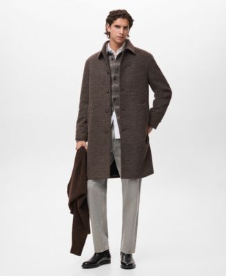 Men's Check-Print Structure Long Coat