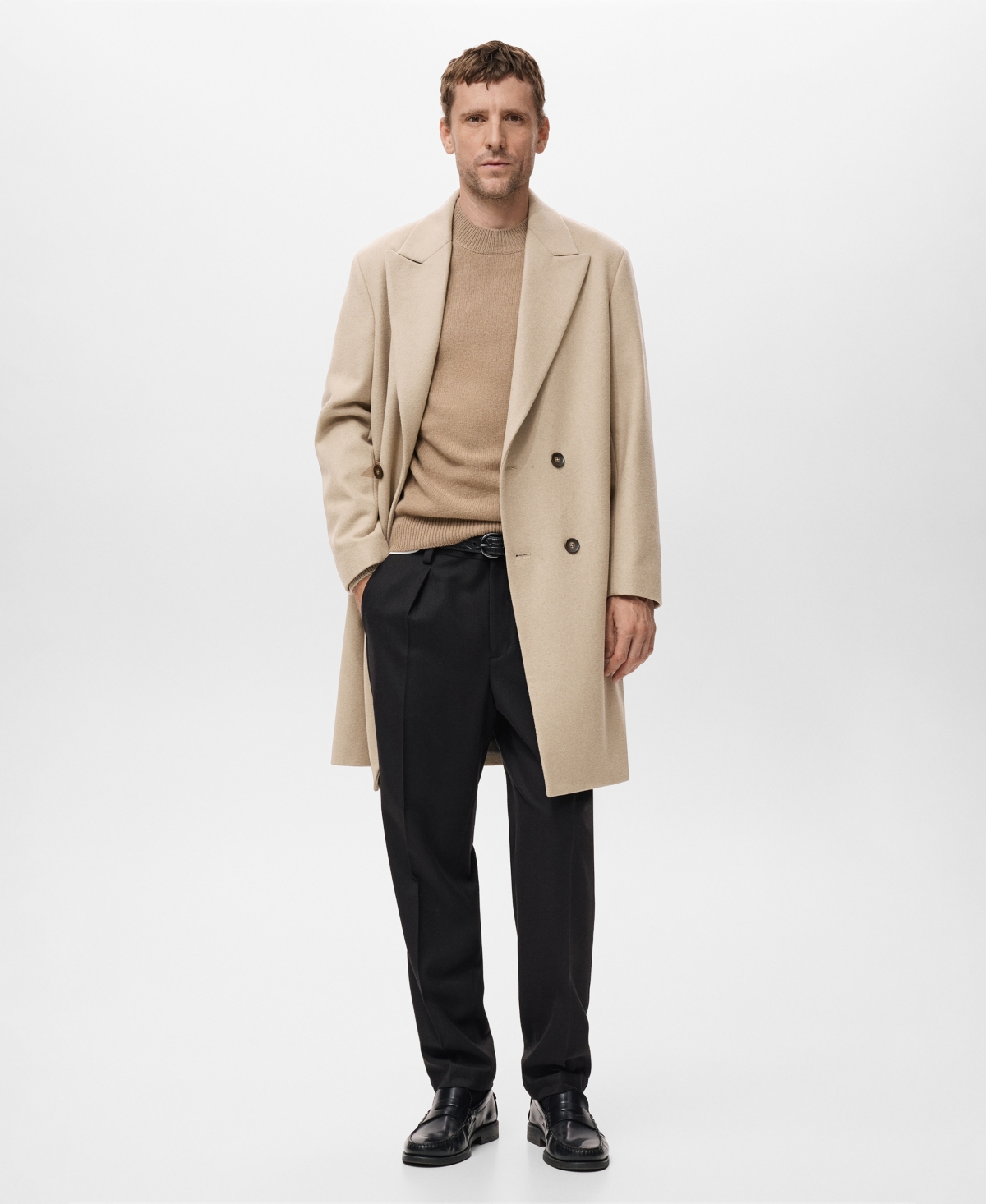 Mango Men's Long Double-Breasted Wool Coat