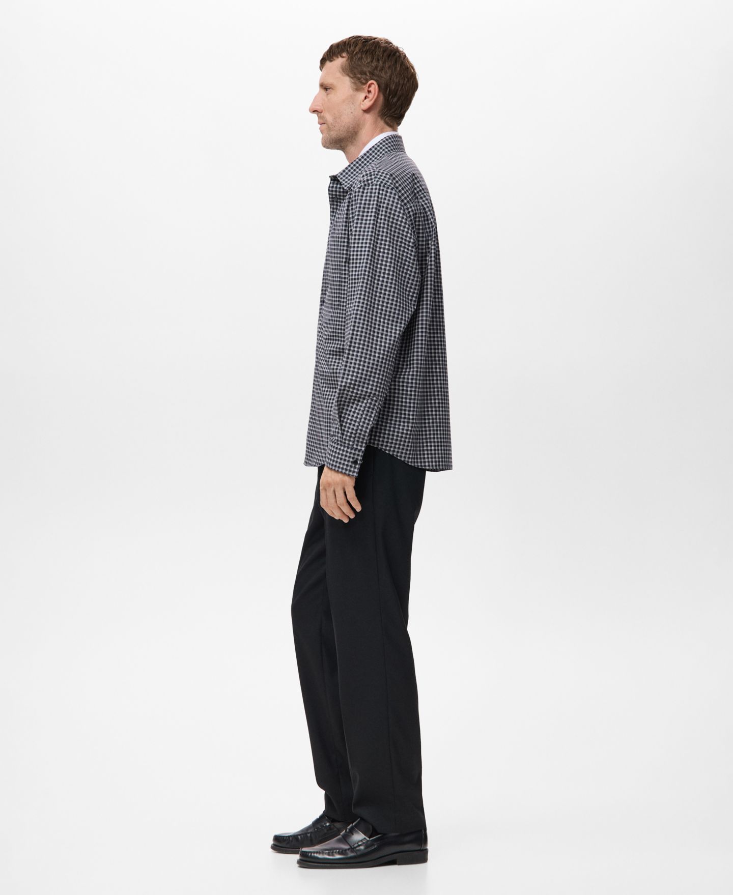 Мужская рубашка Mango Cotton Relaxed-Fit Check, цвет: Чёрный — фото 4