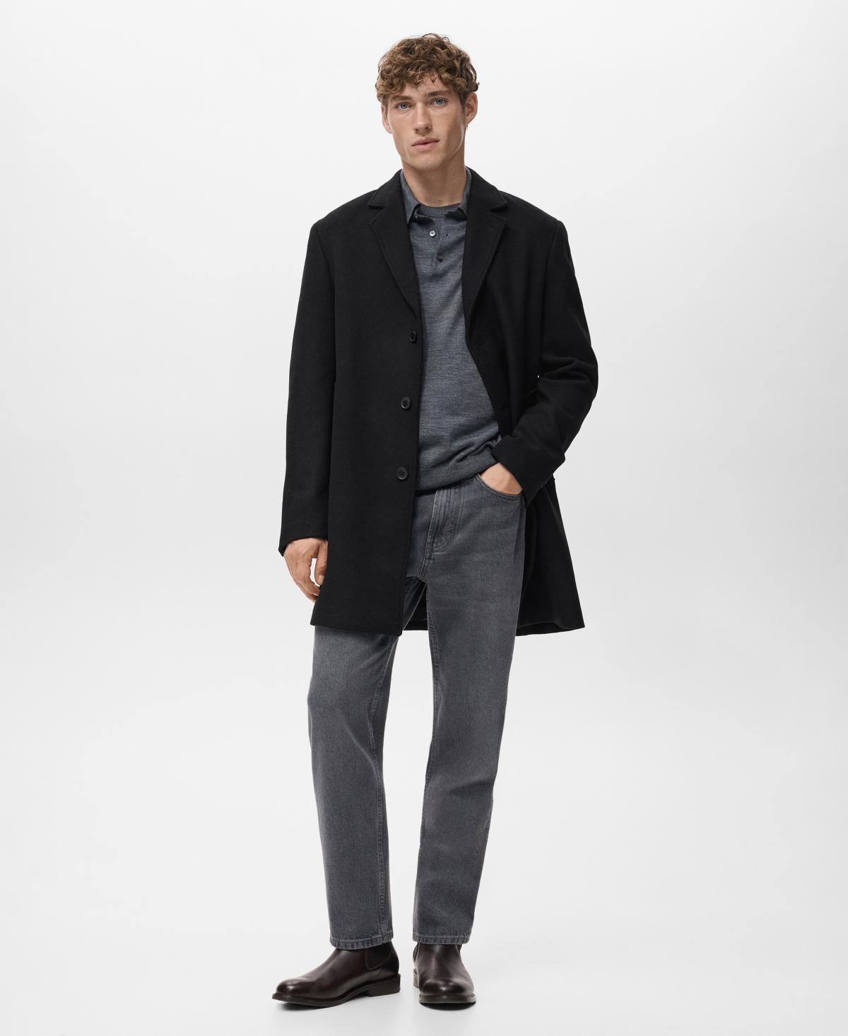Mango Men's Lightweight Wool Coat