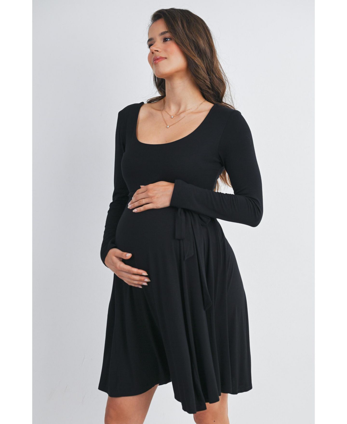 Женское платье Hello Miz Scoop Neck Long Sleeve Tie Waist, цвет: Чёрный — фото 2