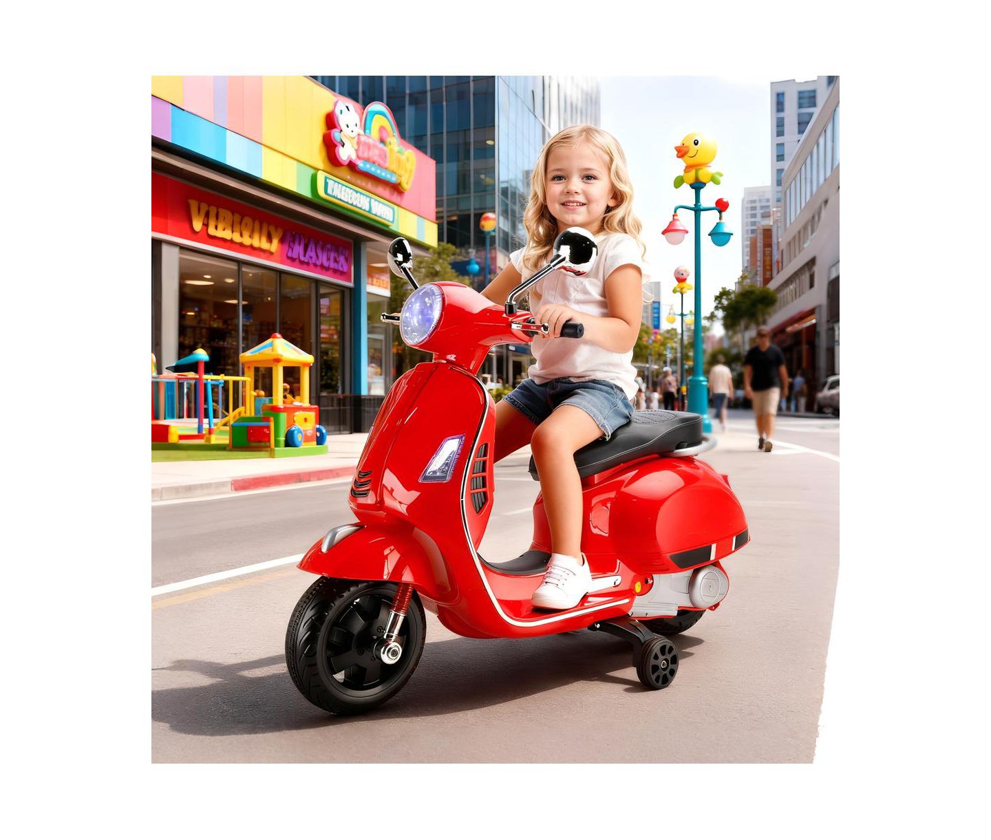 Детская игрушка Bruce & Shark 6V Kids Ride-On Motorcycle with Training Wheels, MP3 Player & Foot Pedal Drive, 60 Lbs., Ages 3-8, цвет: Красный — фото 2