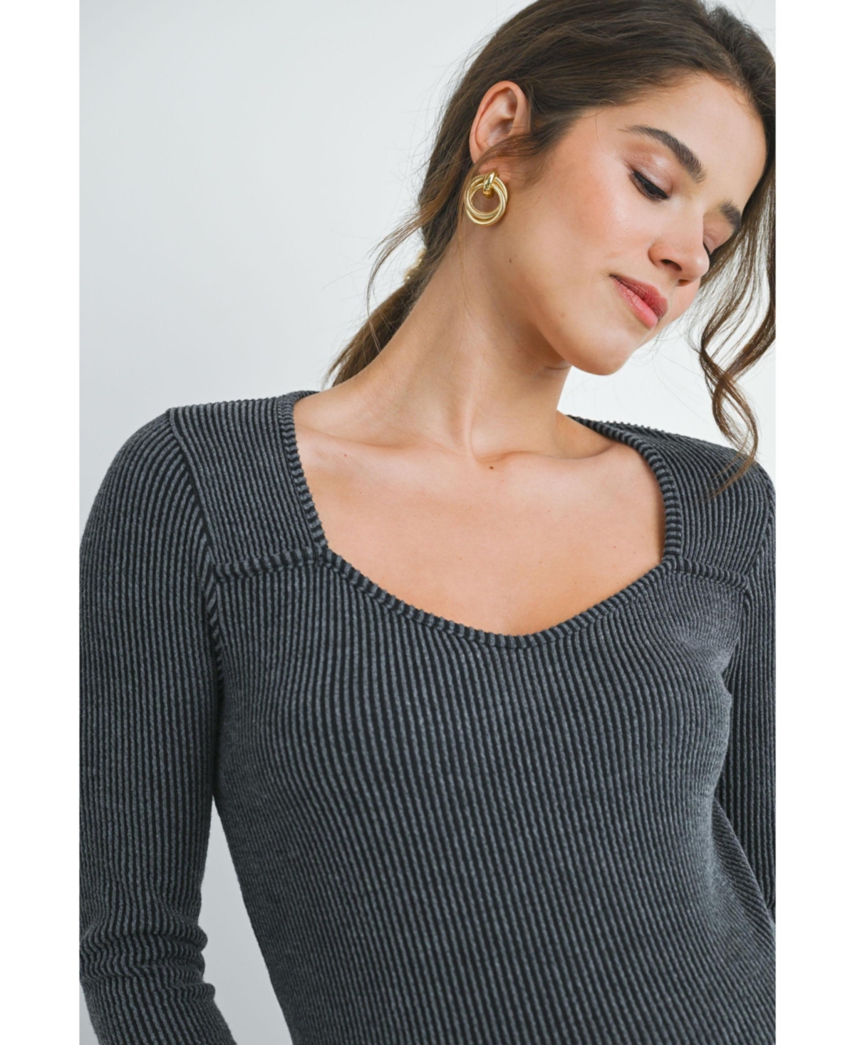 Hello Miz Maternity Sweatheart Long Sleeve Back Slit Ribbed Midi Dress