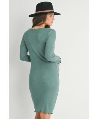 Maternity Long Sleeve Ribbed Knit Sweater Dress with Lettuce Hem