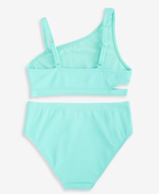 Big Girls' XS-XL Ribbed Asymmetrical Two-Piece Swimsuit